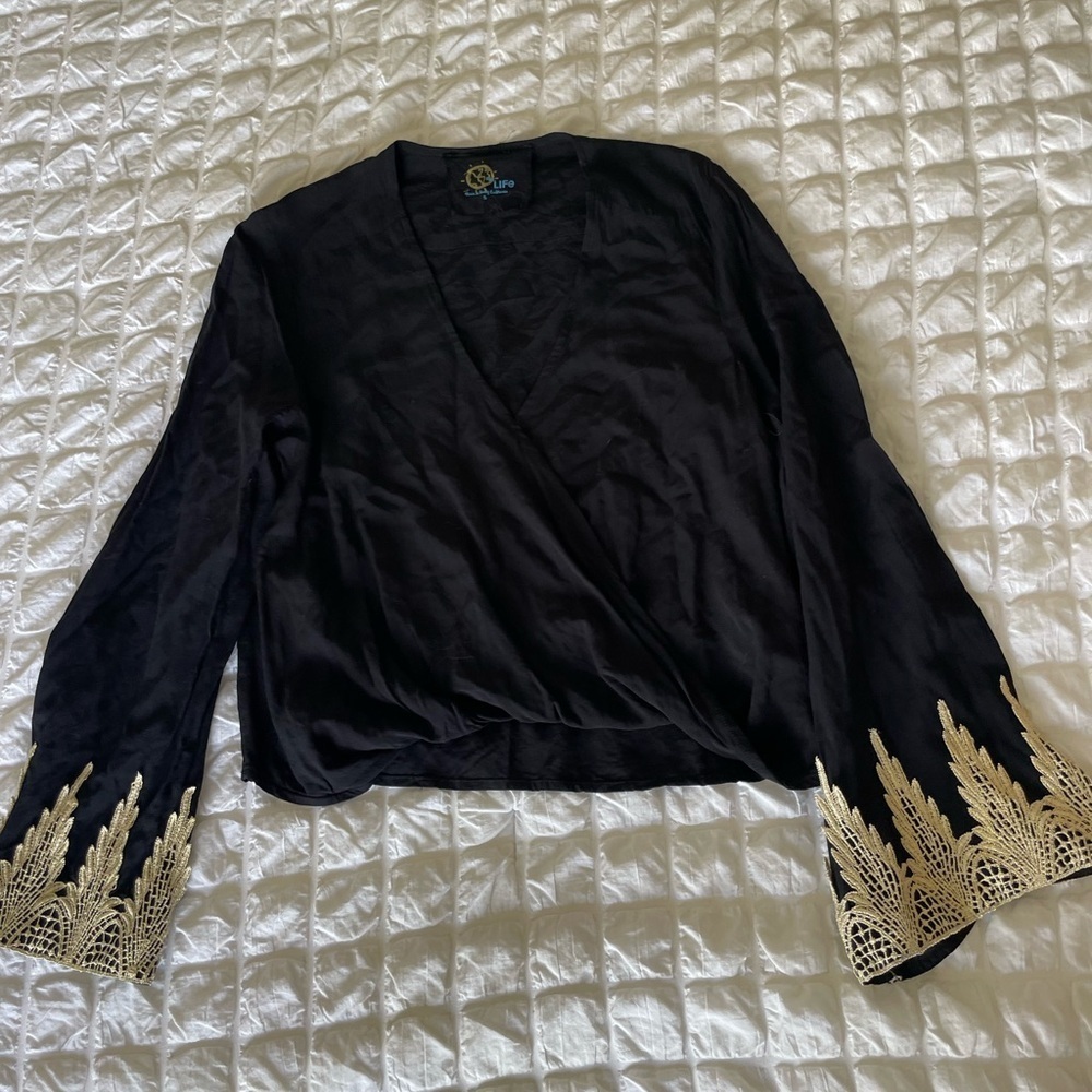 Blue Life boho embroidery sleeve blouse